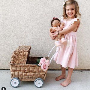 NWT Wren & James Linen Pinafore Dress in pale pink/ivory, age 7-8Y